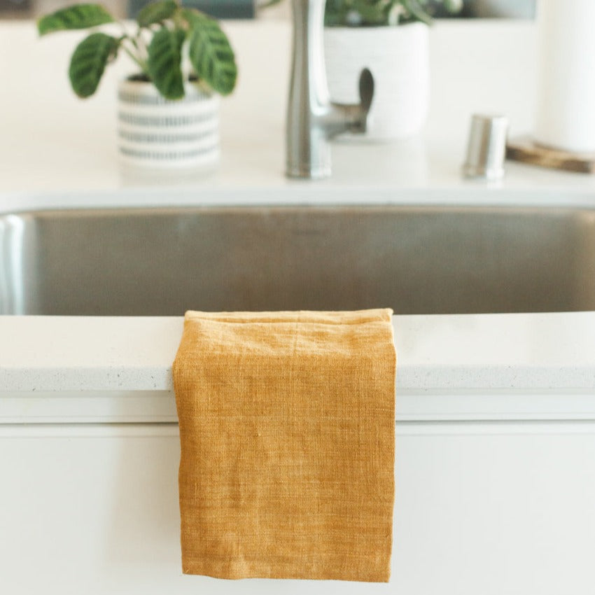 Stone Washed Linen Tea Towel | Gold