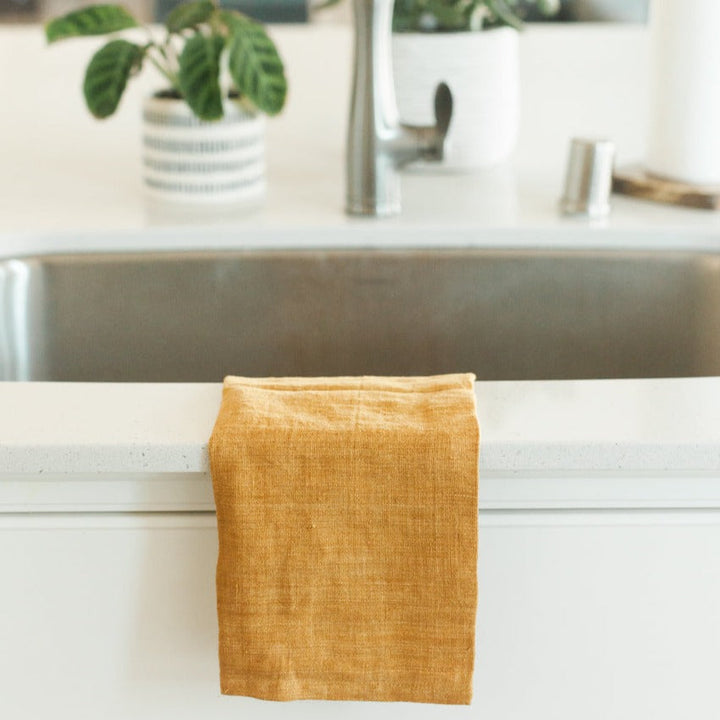 Stone Washed Linen Tea Towel | Gold