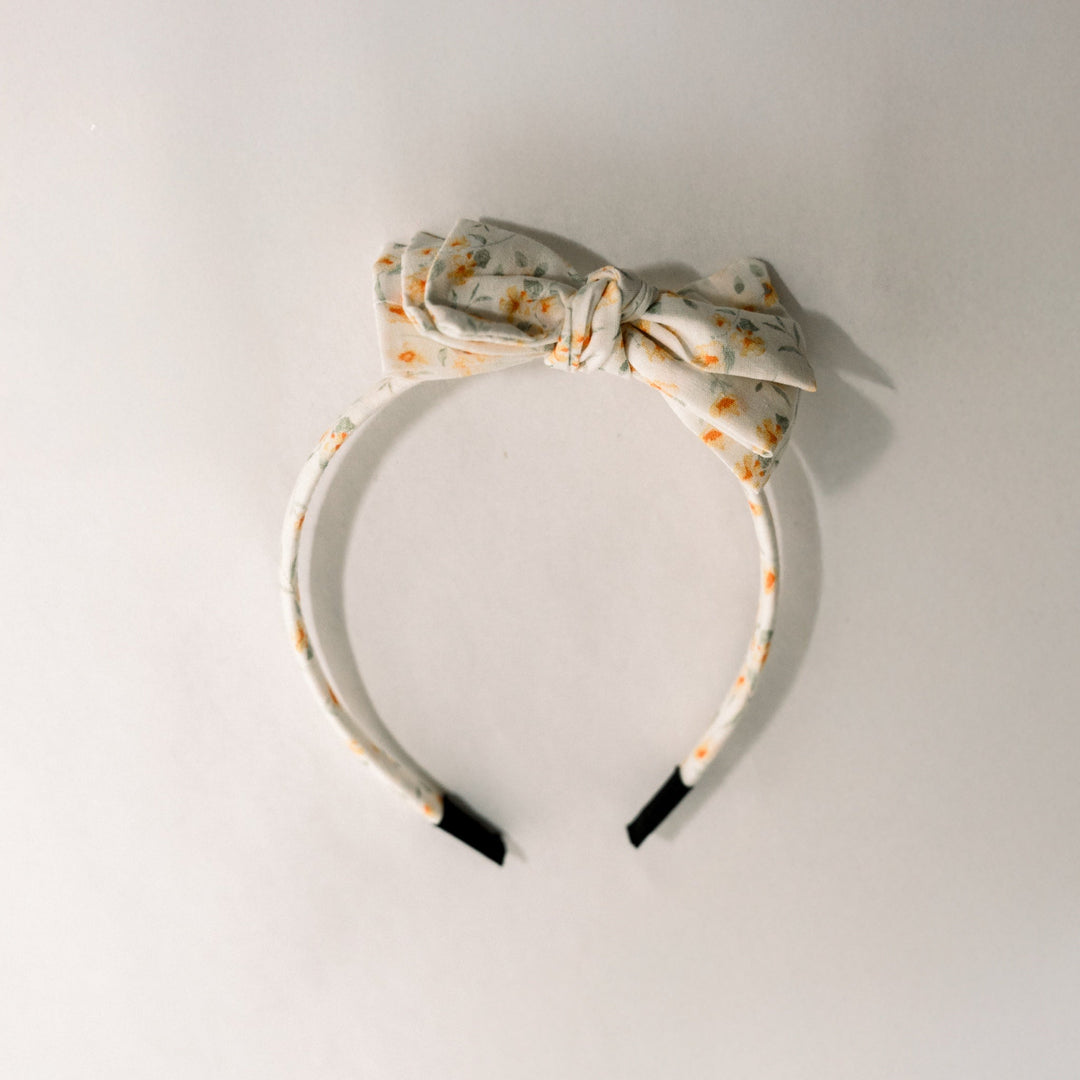 Three Little Bows Headband- Lemon Blossoms