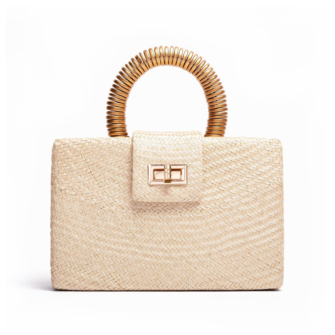 THE GRACIE Cream Woven Straw Clutch Bag
