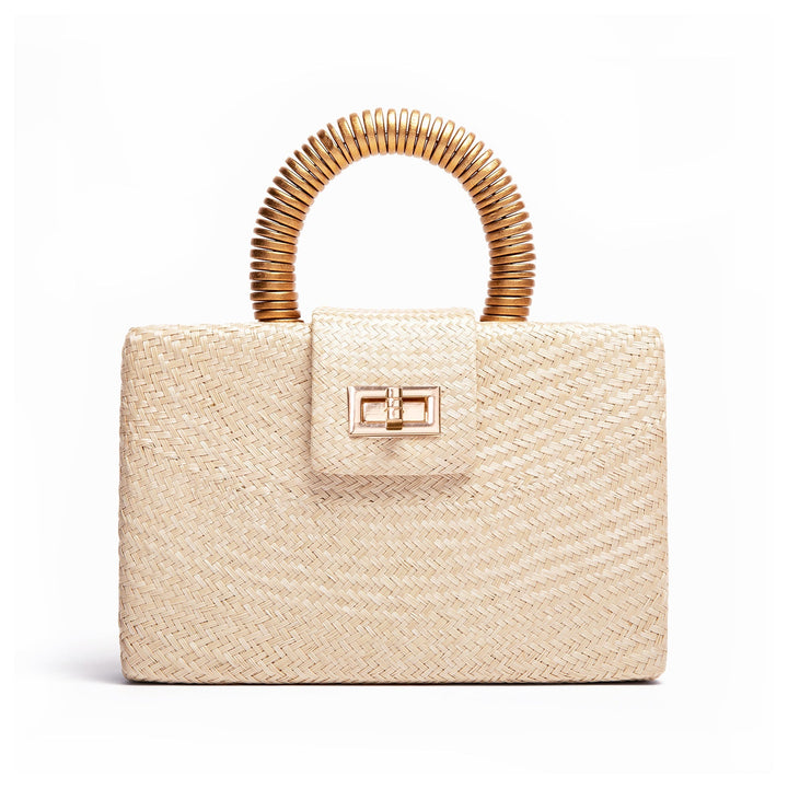 THE GRACIE Cream Woven Straw Clutch Bag