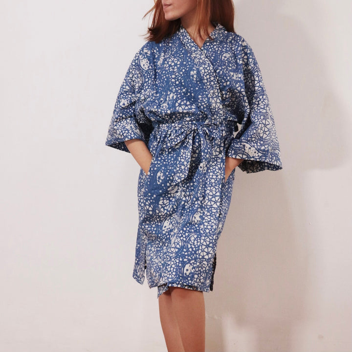 Handmade Batik Robe / Kimono | Blue Stone, Hand Dyed, 100% Cotton