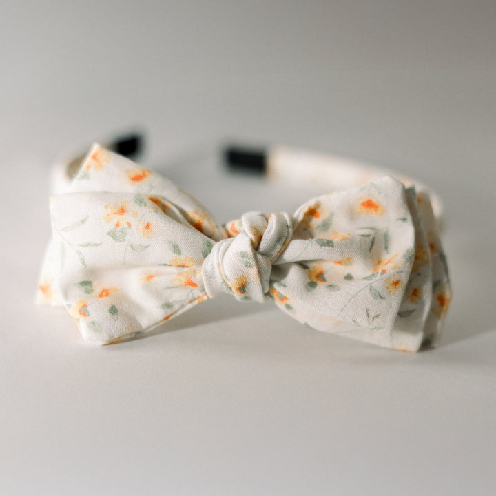 Three Little Bows Headband- Lemon Blossoms