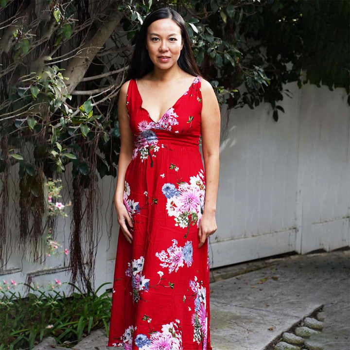 Kasih Coop Dress Moza Red Over the Knee Sleeveless, Cotton