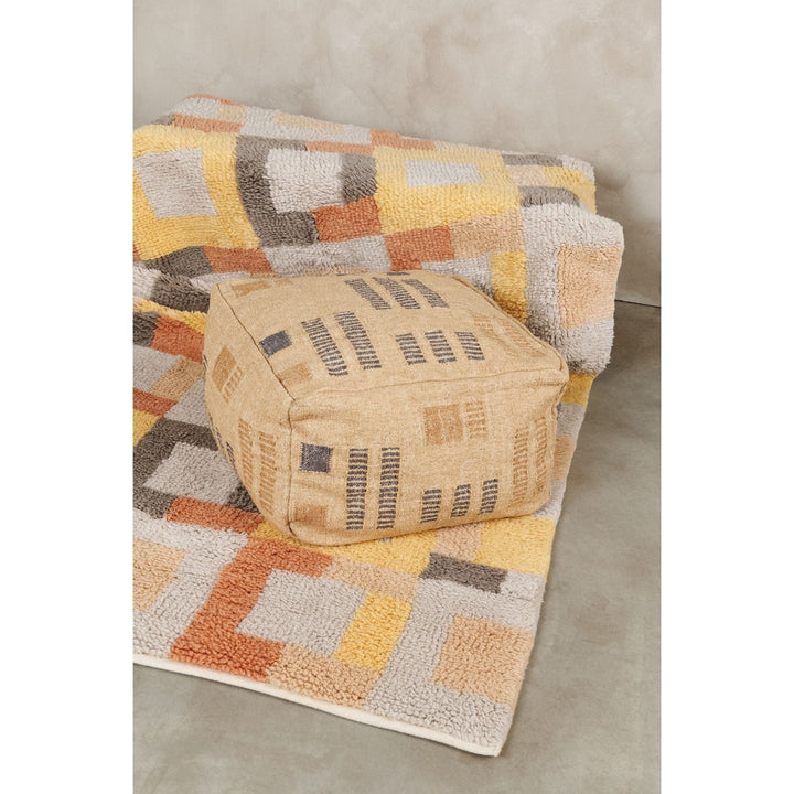 Wheat Geometrical Pattern Jute Cotton Handloom Pouf