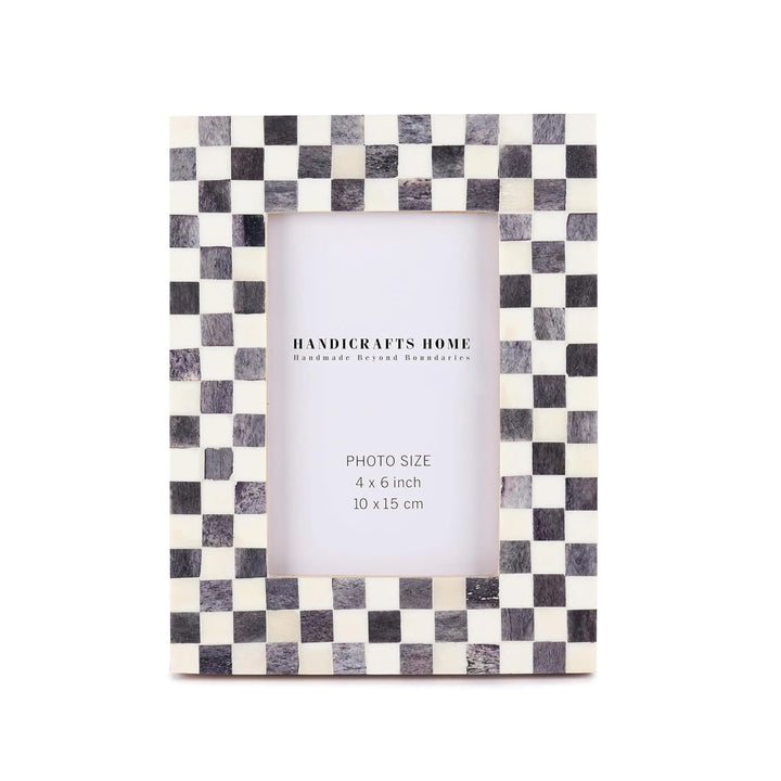 Picture Frames Checked Pattern Inspired Bone Inlay 4x6 & 5x7, Grey & White