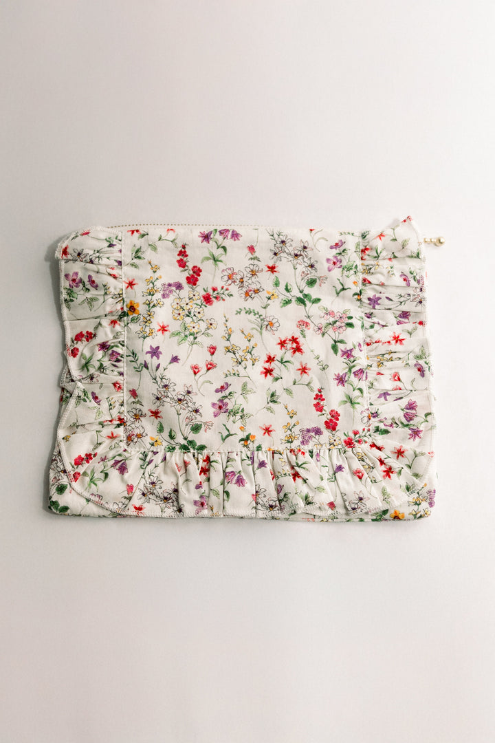 Wildflower Waltz | Timeless Floral Ruffle Zipper Pouch