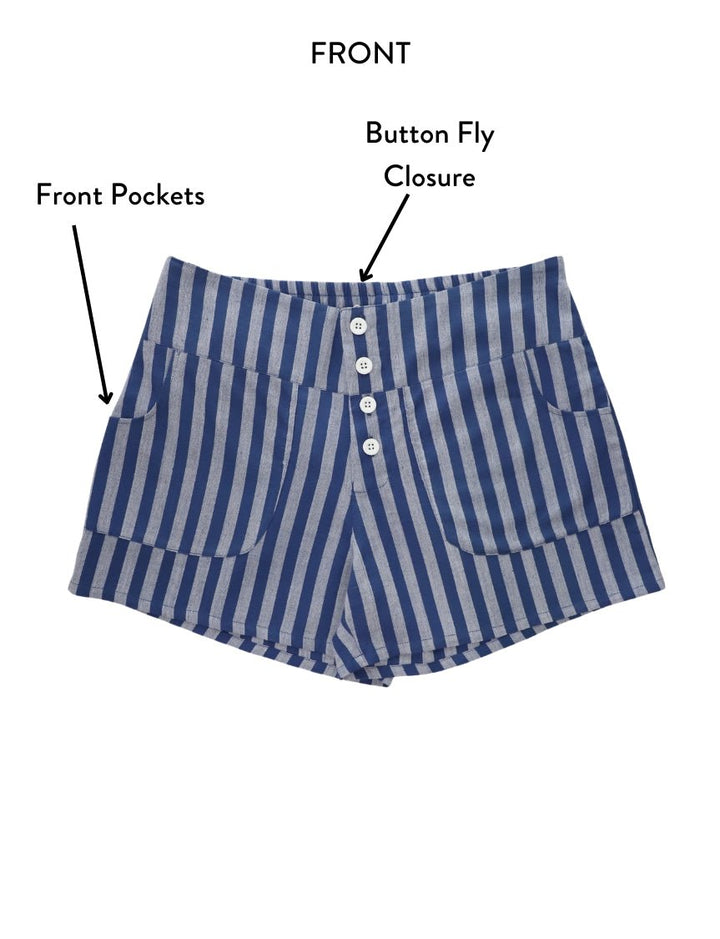 Blue Bayou Striped Organic Cotton  Shorts