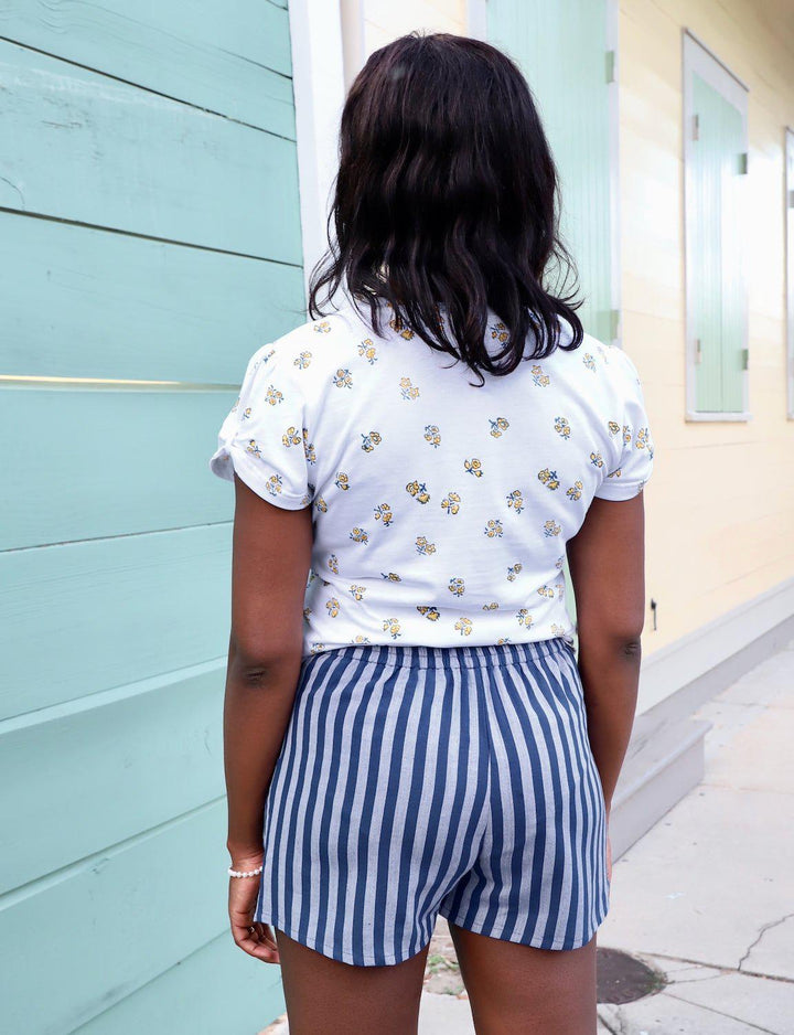 Blue Bayou Striped Organic Cotton  Shorts