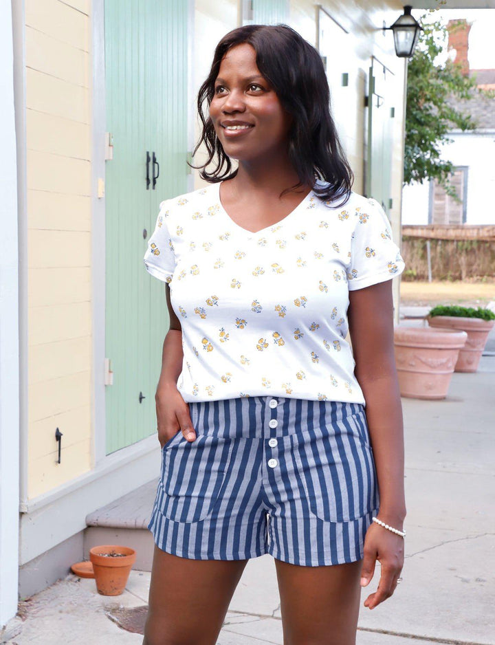 Blue Bayou Striped Organic Cotton  Shorts