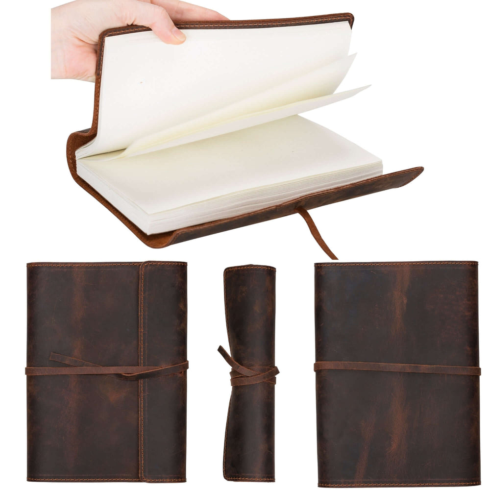 Broomfield Handcrafted Leather Journal Cover with strap, showcasing elegance and craftsmanship in genuine leather, by TORONATA.