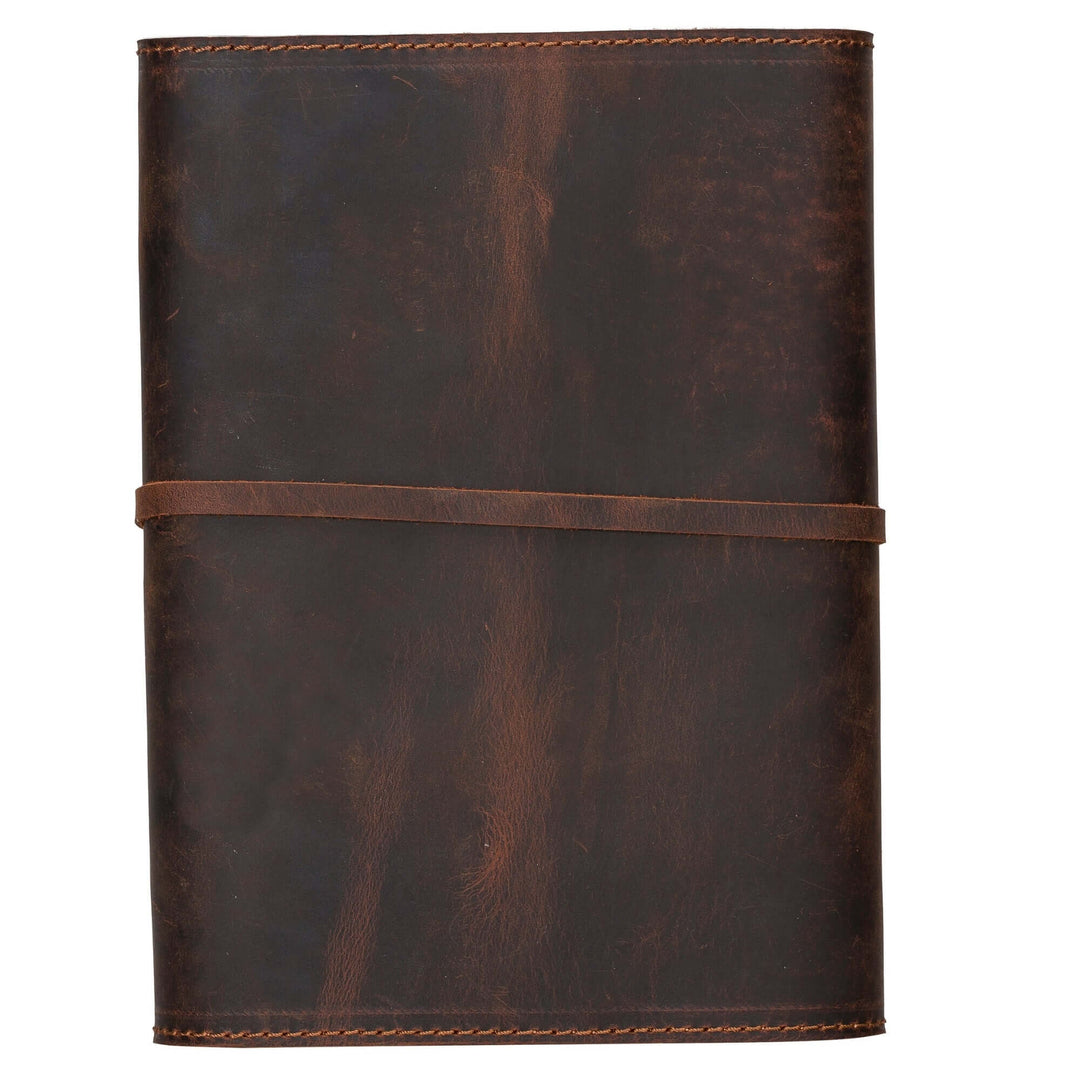 Broomfield Handcrafted Leather Journal Cover with strap, crafted from genuine aged leather for a sleek and elegant look by TORONATA.