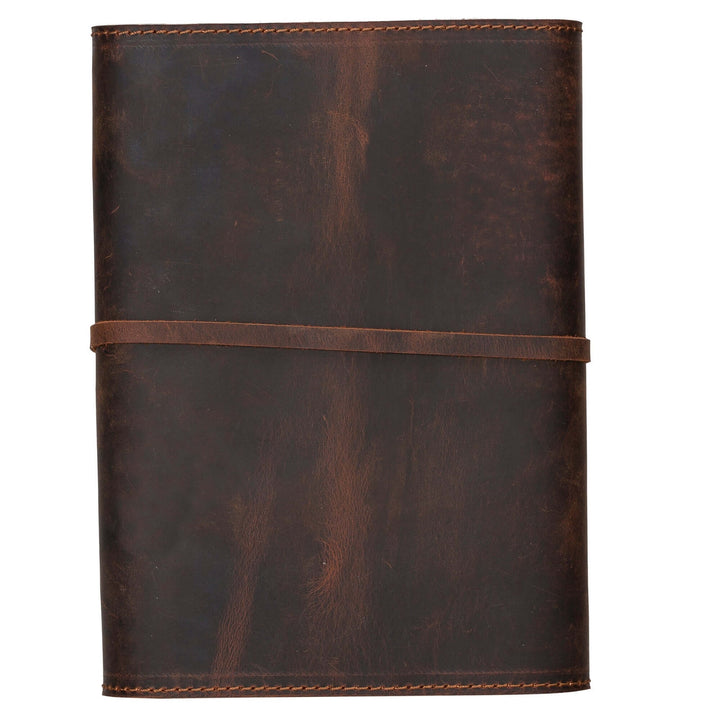 Broomfield Handcrafted Leather Journal Cover with strap, crafted from genuine aged leather for a sleek and elegant look by TORONATA.