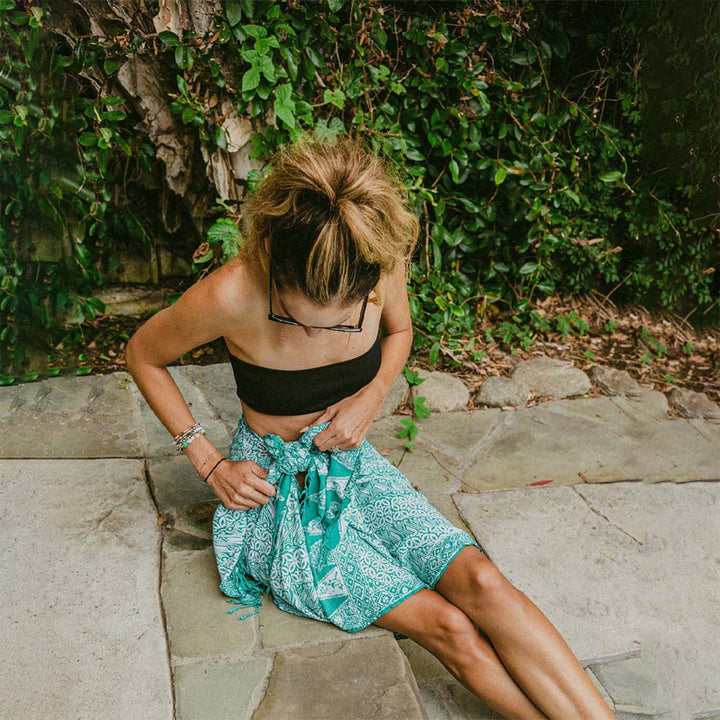 Batik Shawl Sarong Wrap, Green Royalty, Hand Dyed, 100% Cotton