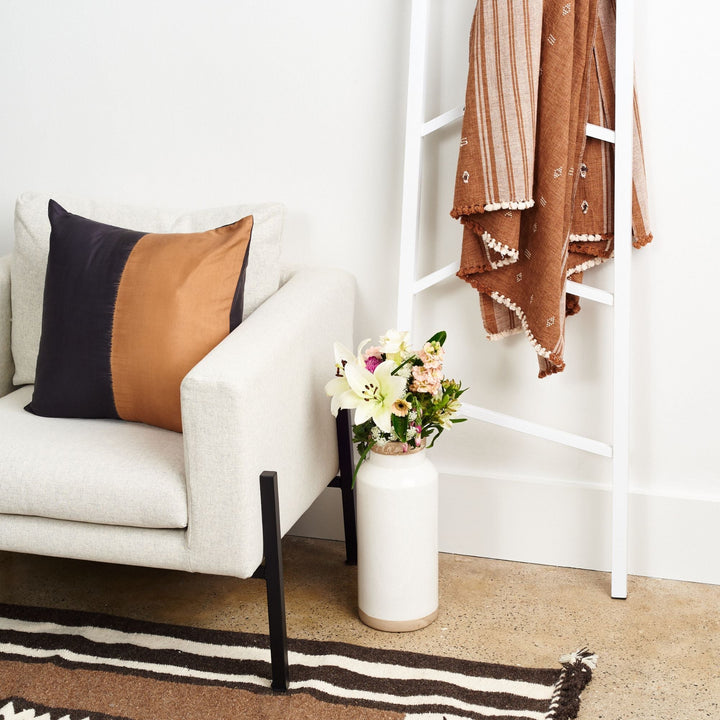 Kala Black & Gold Color Block Mulberry Silk Pillow