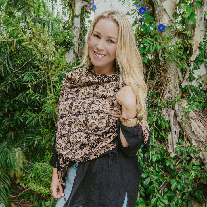 Handmade Batik Scarf | Black Brown Harvest | Hand Dyed, 100% Cotton