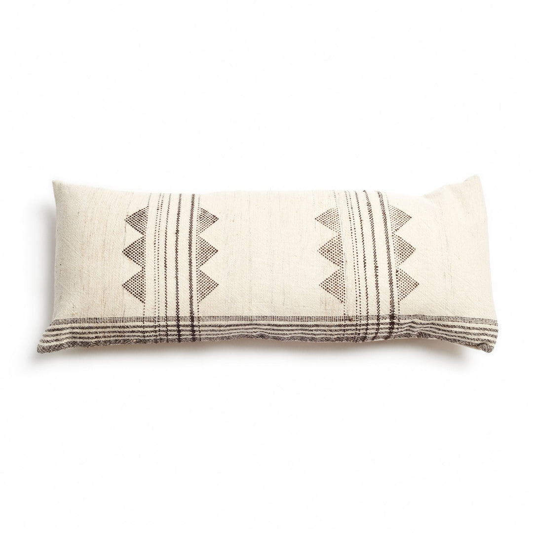 Kora White And Black Handloom Lumbar Pillow
