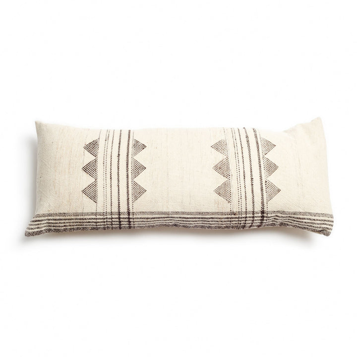 Kora White And Black Handloom Lumbar Pillow