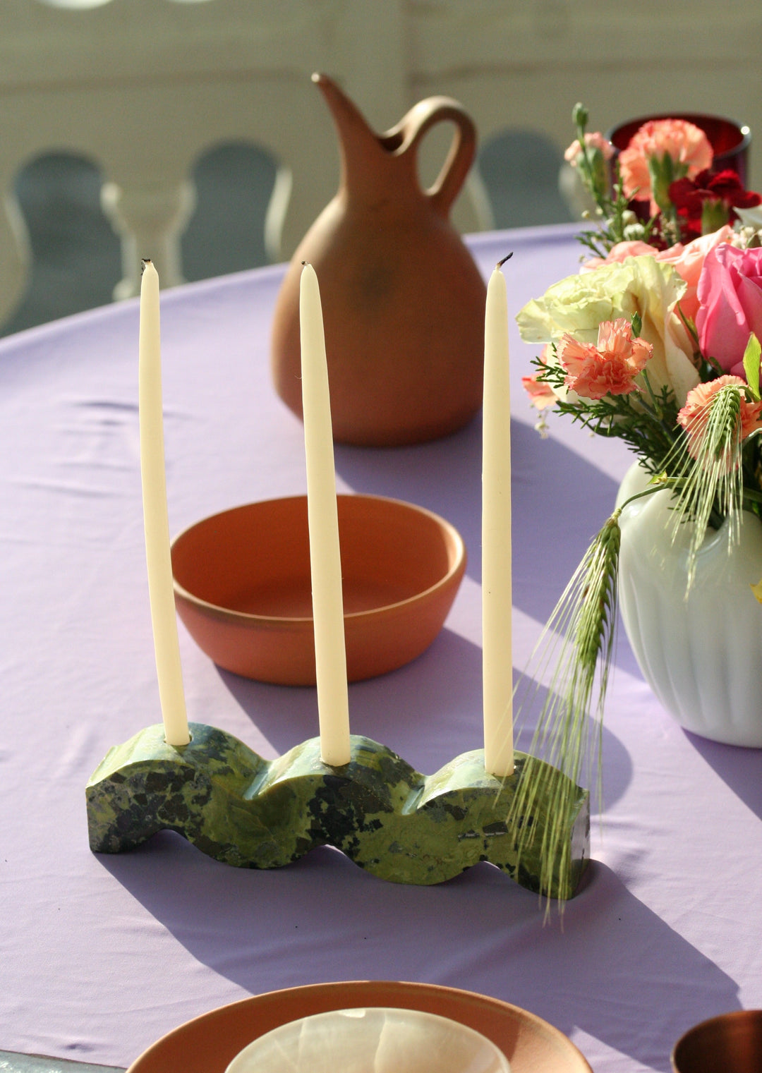 Wavy gemstone candelabra - Serpentine green
