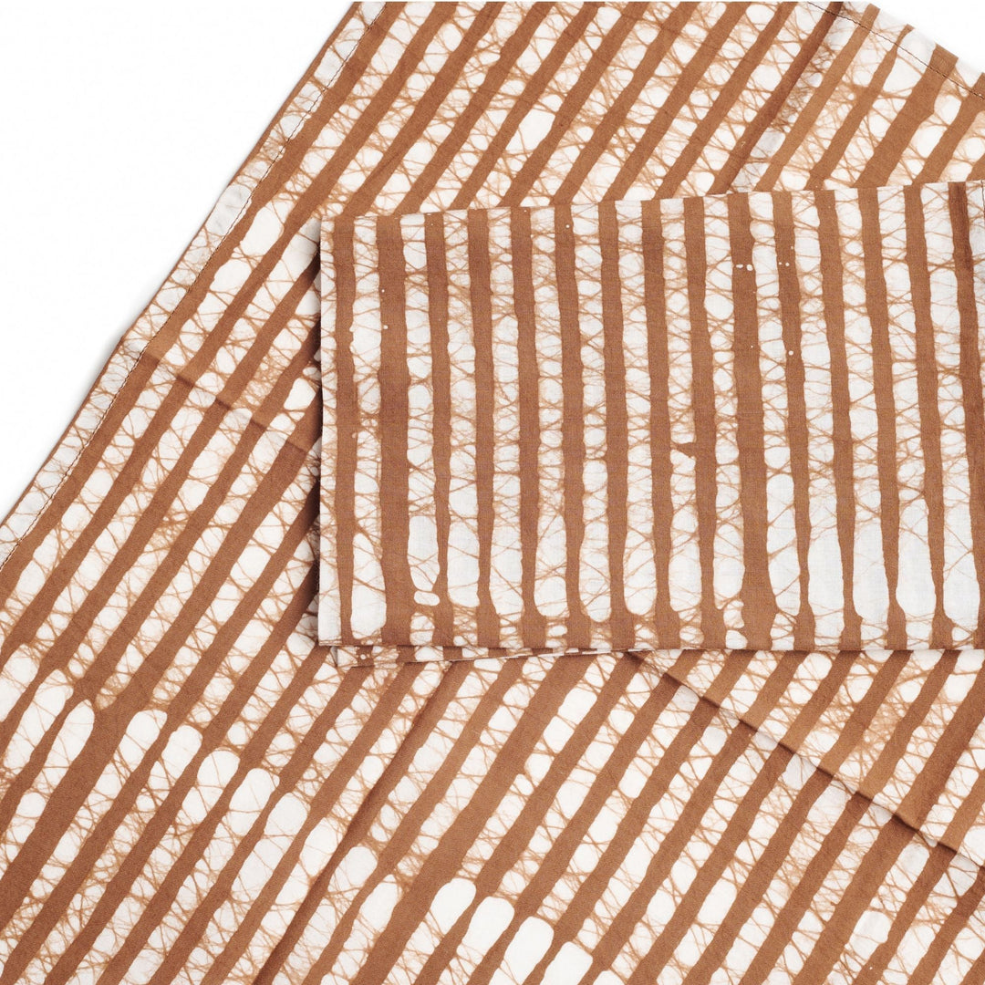 Oak Brown Stripes Wax Block Print Cotton Table Napkin ( set of 4 )