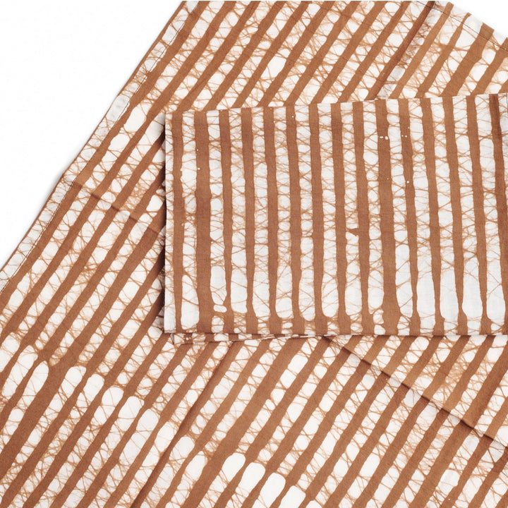 Oak Brown Stripes Wax Block Print Cotton Table Napkin ( set of 4 )