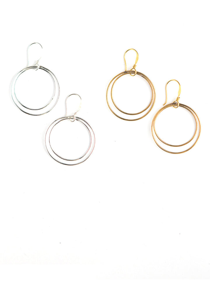 Handmade brass circle hoop earrings from Mexico, 2 inch diameter, fair trade artisan crafted jewelry