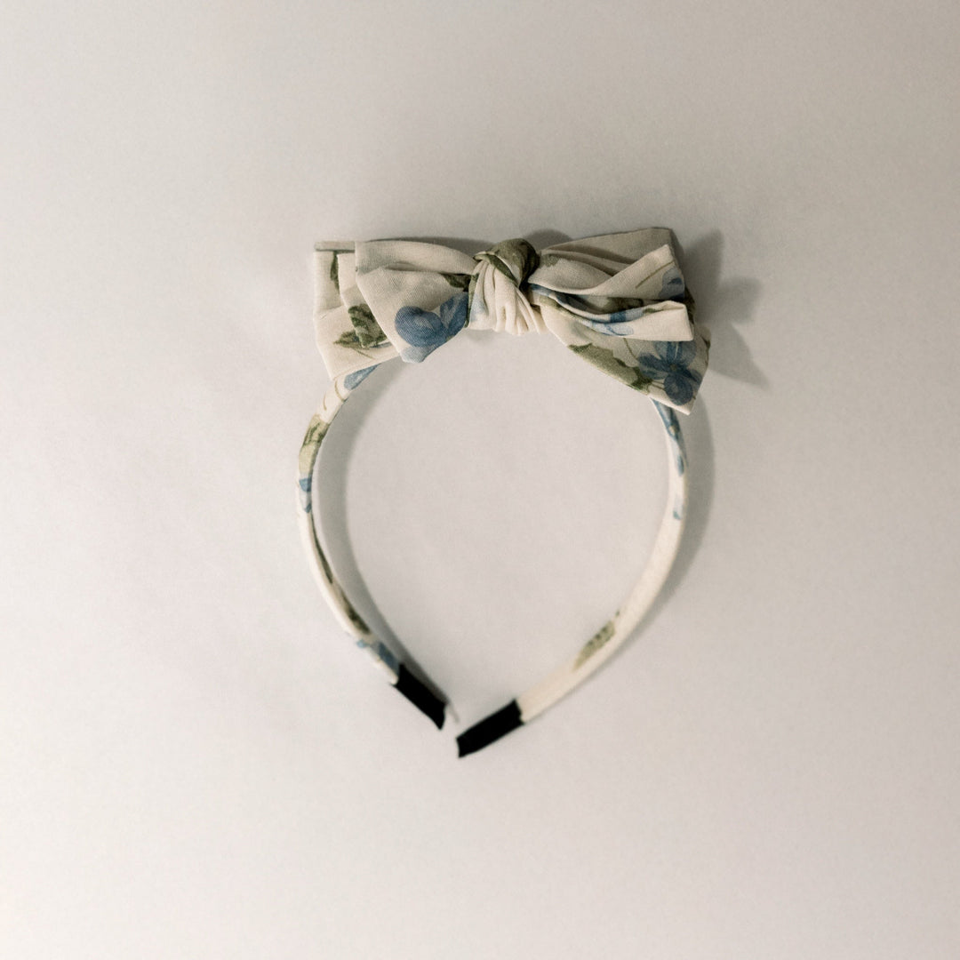Three Little Bows Headband- Fleurs bleues