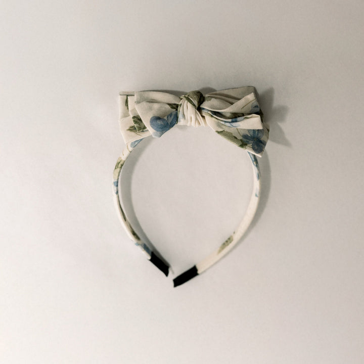Three Little Bows Headband- Fleurs bleues