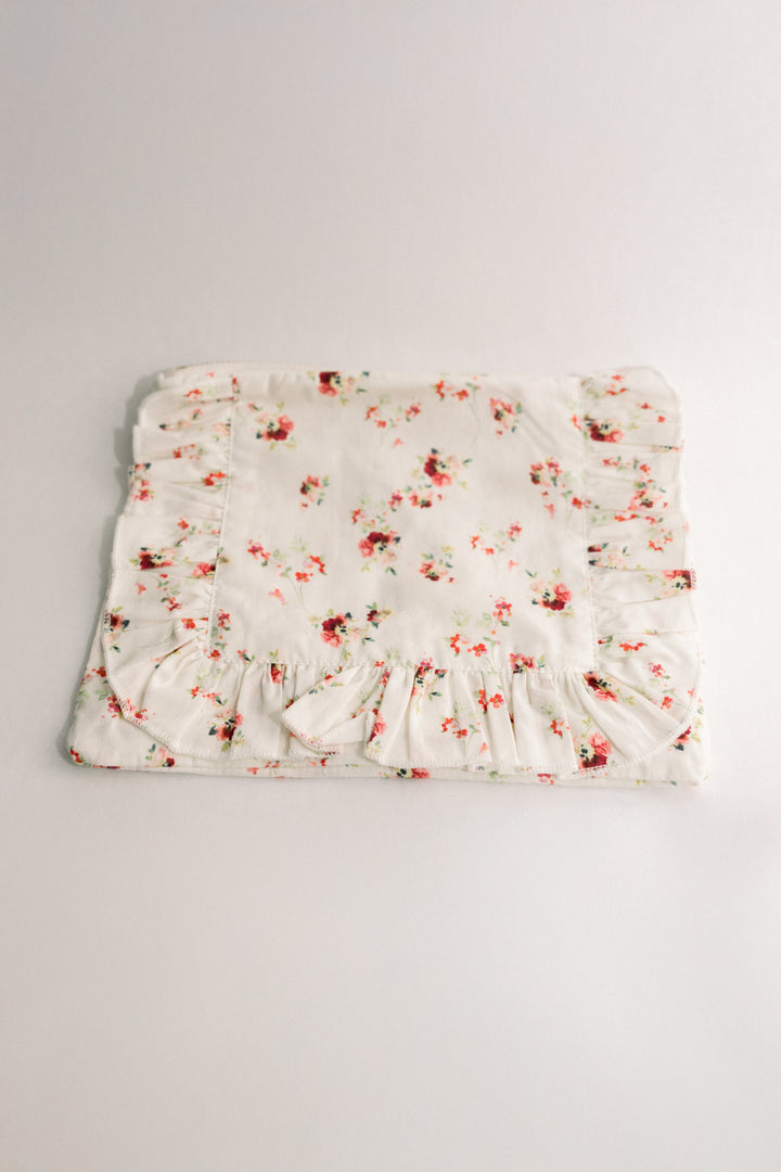 Scarlet Bloom | Timeless Floral Ruffle Zipper Pouch
