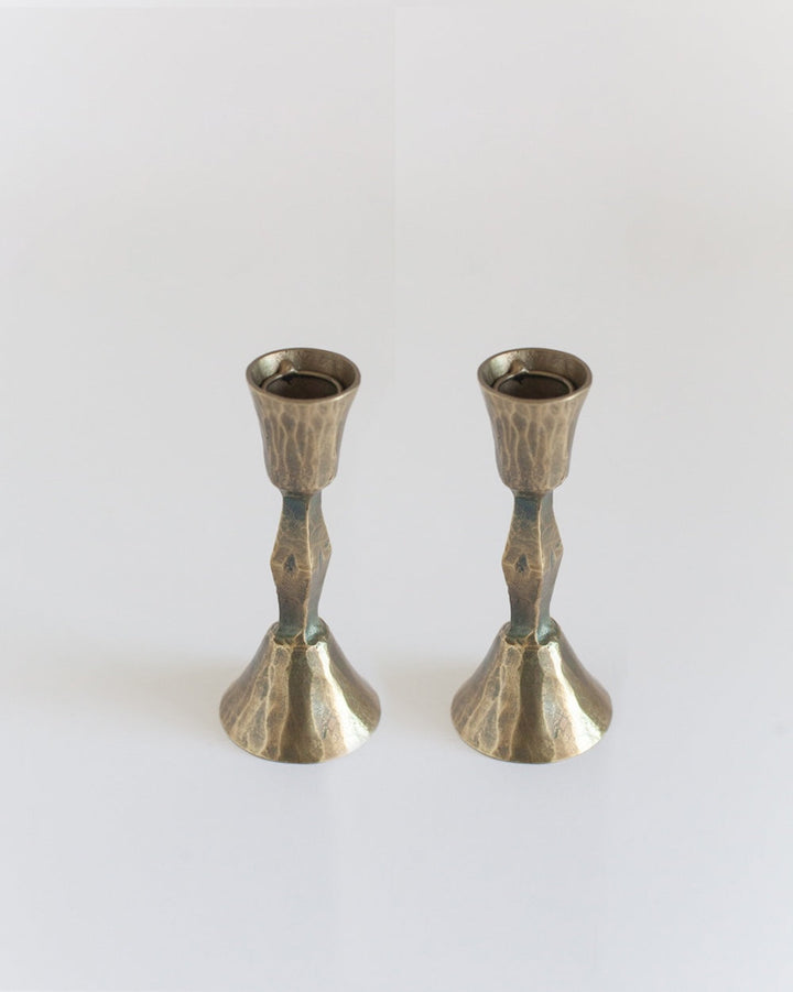S/2 Low Diamond Candlestand - Brass Finish