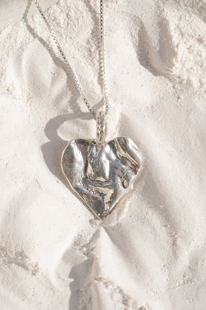 Silver Heart Rock Necklace - Chain or Leather