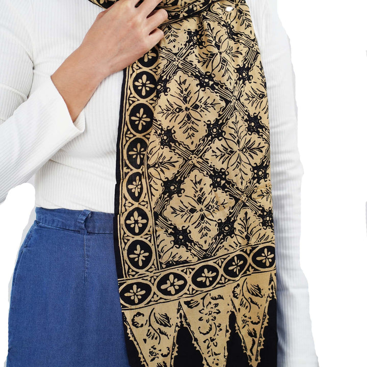 Handmade Batik Scarf | Black Brown Harvest | Hand Dyed, 100% Cotton