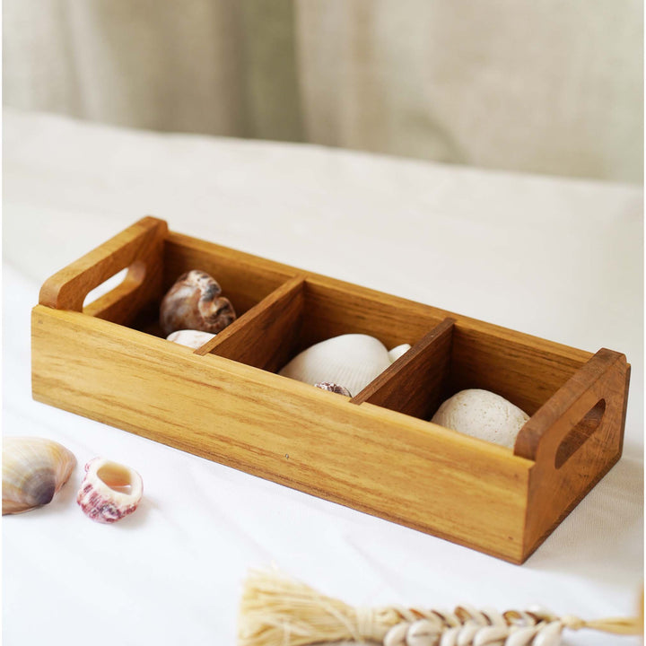 Teak Wood Rectangle Sugar Tray large