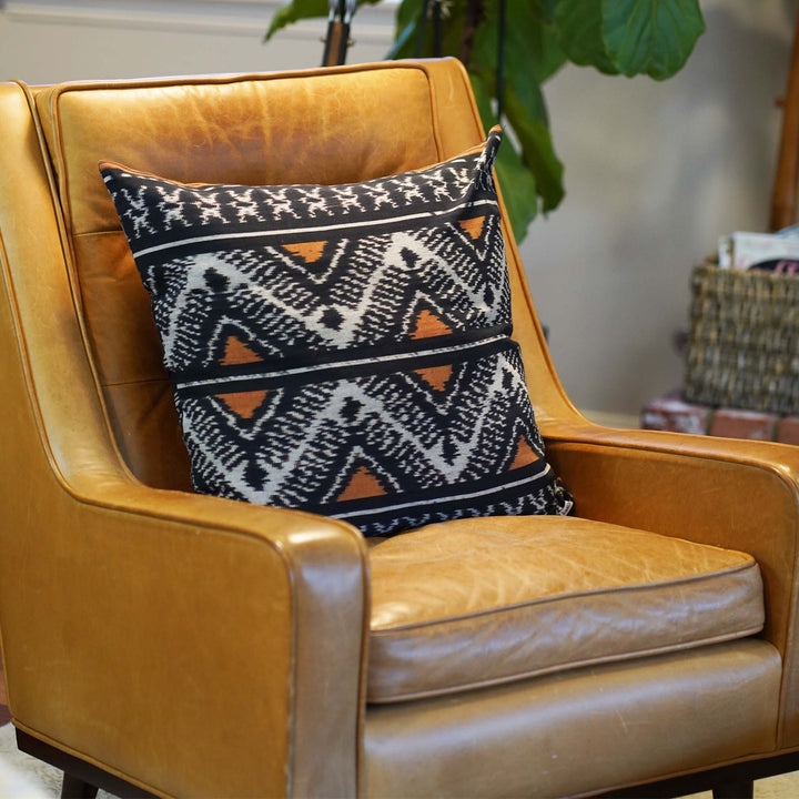 Handwoven Ikat Pillow Cover, Heritage Fire, Black and Orange, Cushion