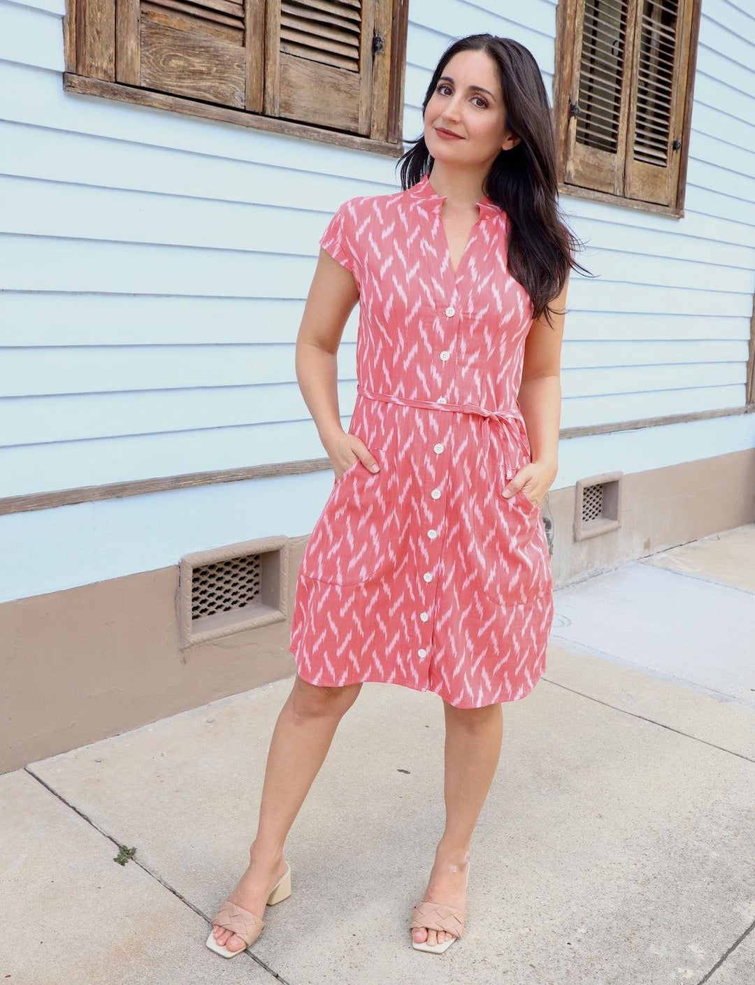 Calypso Coral Button Dress