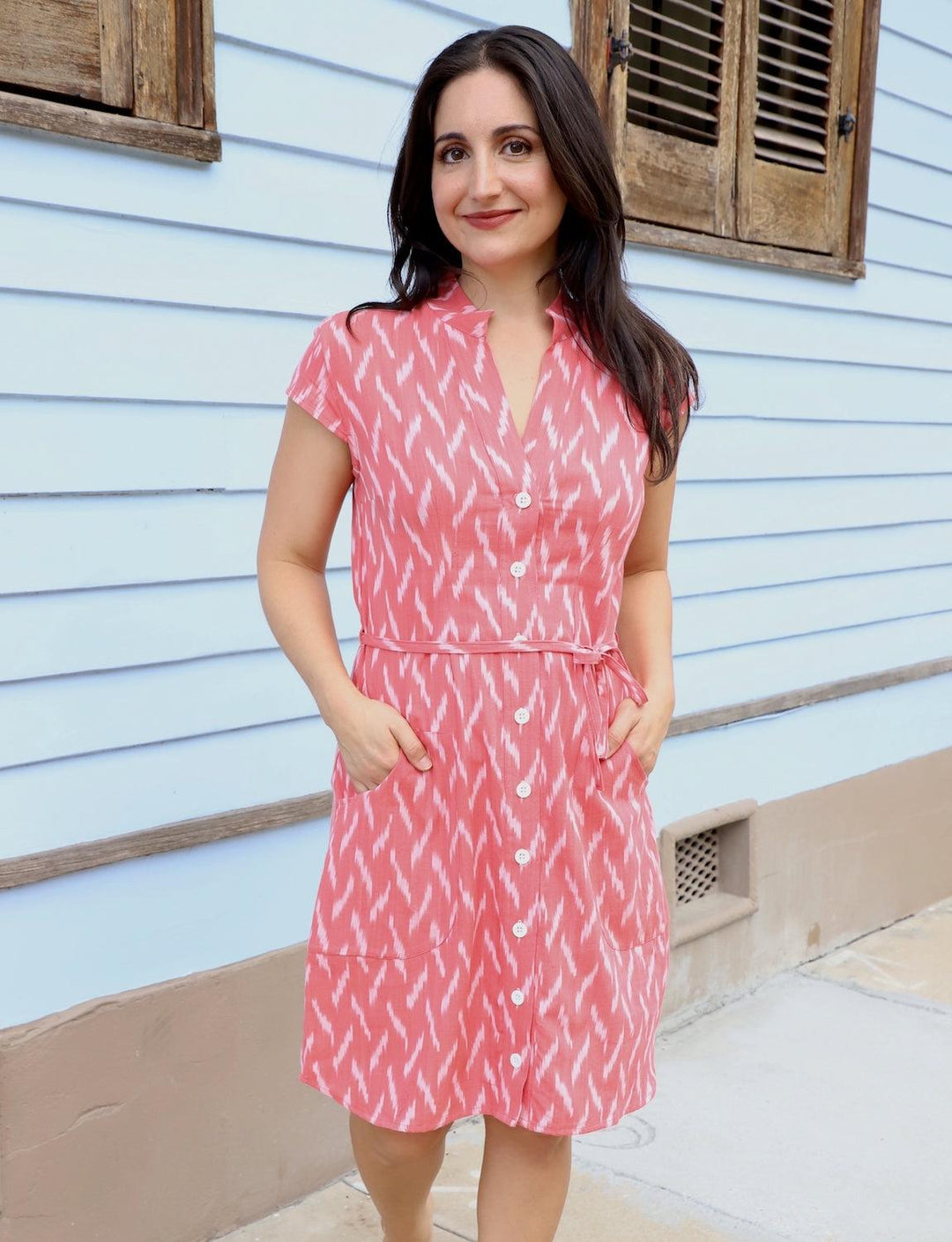 Calypso Coral Button Dress