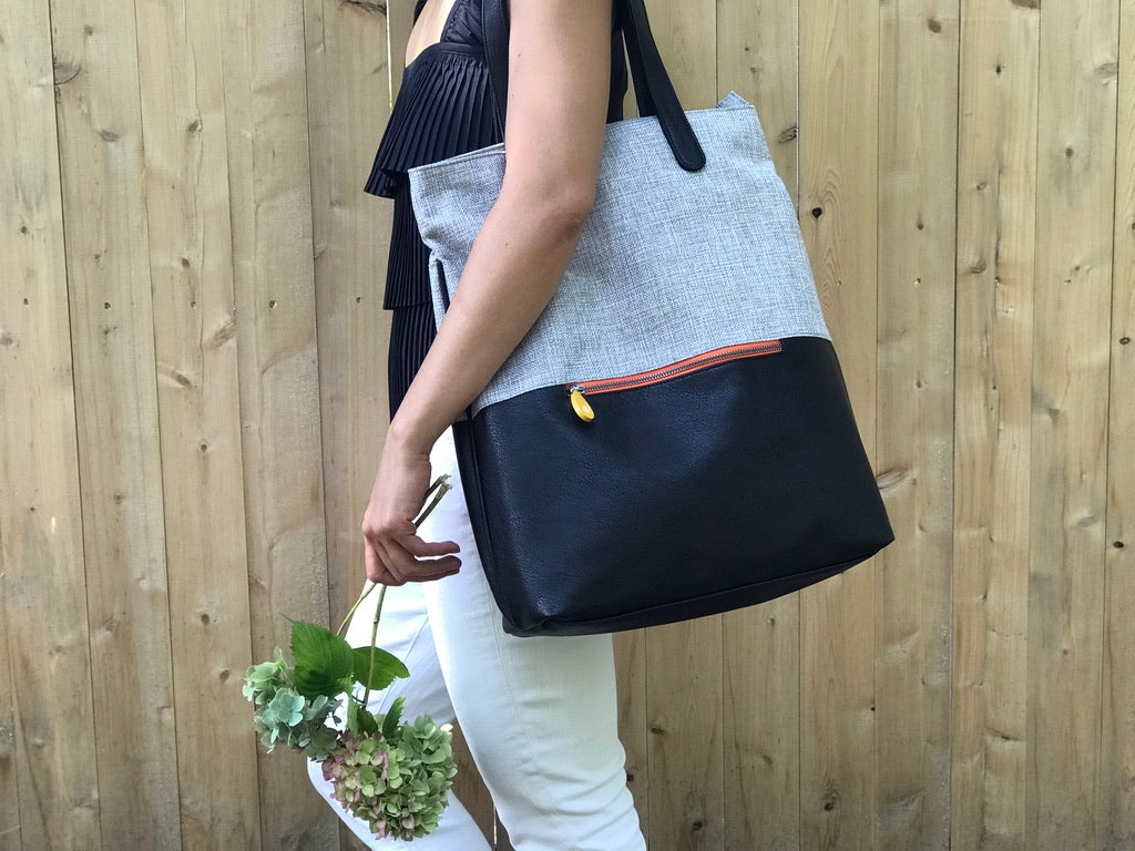 Canopy Verde Gray Tweed/Black Convertible Backpack Eco Friendly Vegan Leather Canopy Verde Rockaway Convertible Backpack Tote | LuxaTote main image 4