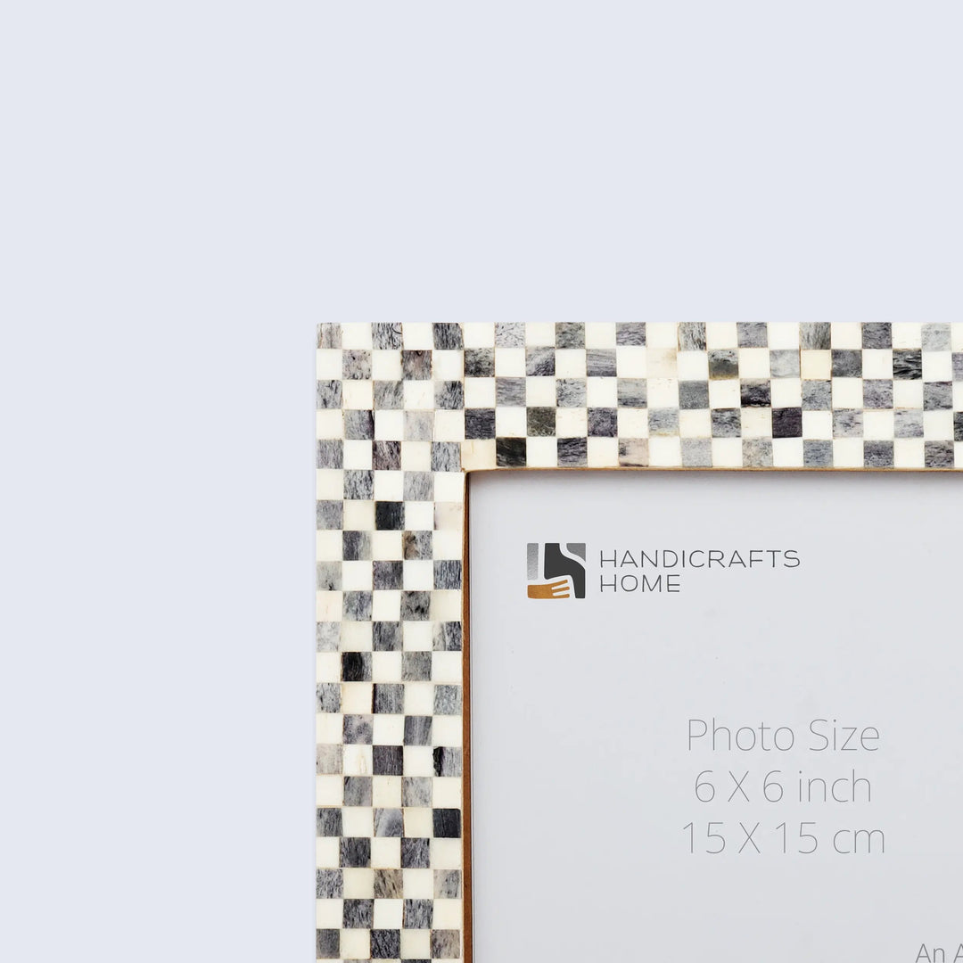 Picture Frames Checked Pattern Inspired Bone Inlay 4x6 & 5x7, Grey & White