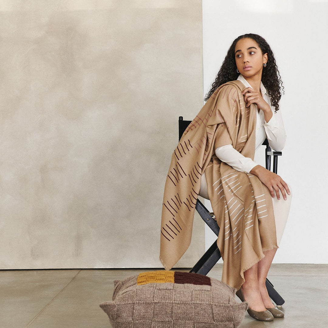 Maple Beige Handwoven Hand Embroidered Classic Scarf