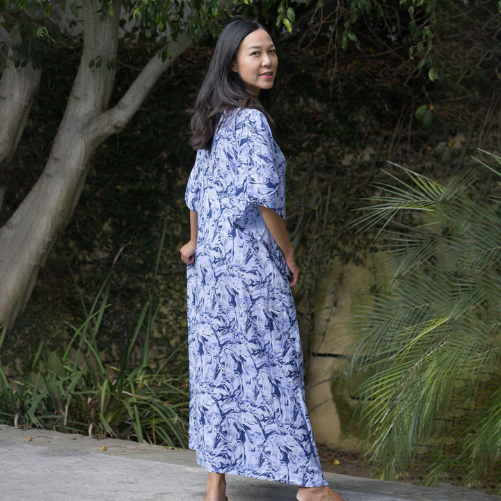 Kaftan Dress Rayon Blue Marble Lightweight