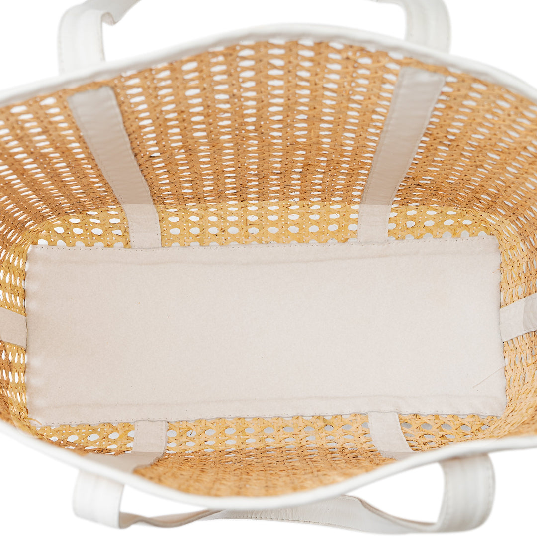 Rattan and Leather Carry All Tote
