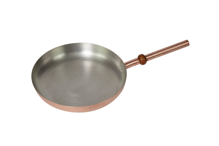 12" Round Plain Copper Pan with Tin Inside, Copper Handle, Ladle and Spatula