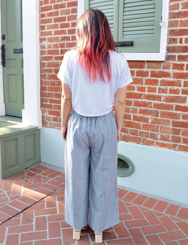 Chambray Pinstripe Organic Cotton Crop Pants