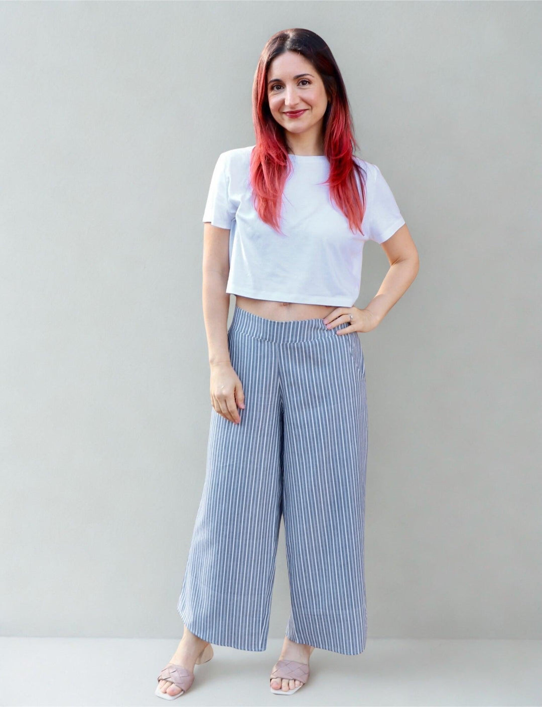Chambray Pinstripe Organic Cotton Crop Pants