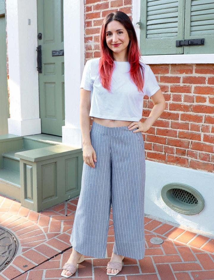 Chambray Pinstripe Organic Cotton Crop Pants