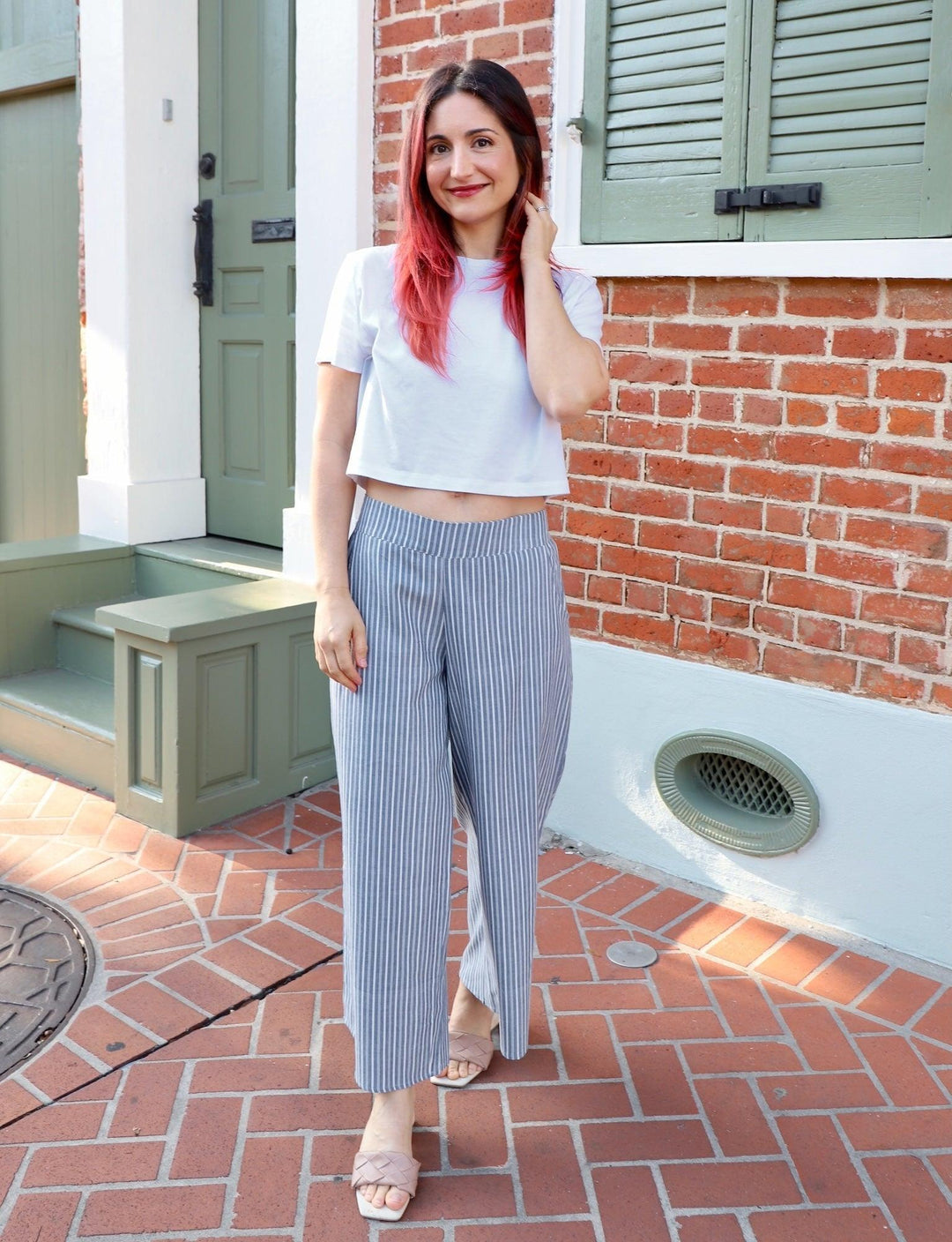 Chambray Pinstripe Organic Cotton Crop Pants