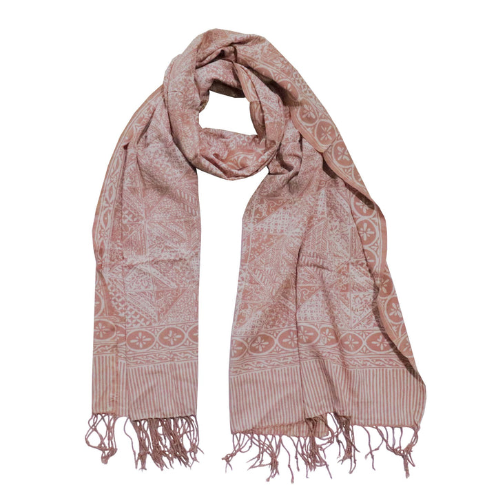 Handmade Batik Scarf | Soft Cotton | Apricot Grid, Peach, Coral