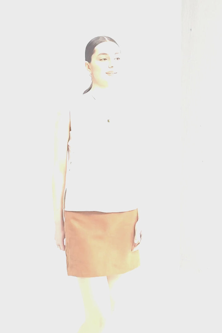 Boat Neck Top in Checkered Linen