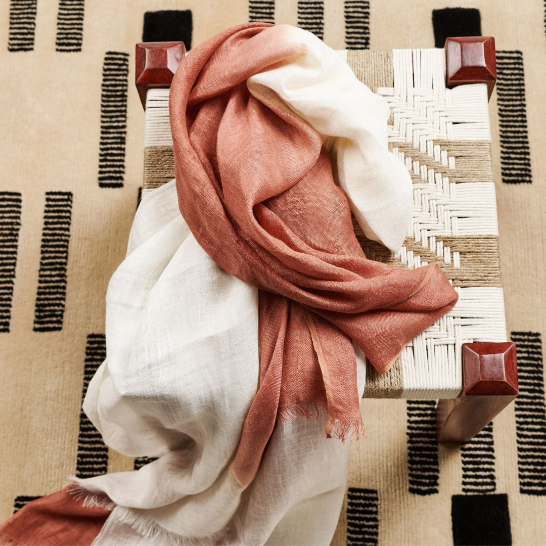 Pecan Brown Ombre Dyed Hand Woven Linen Scarf