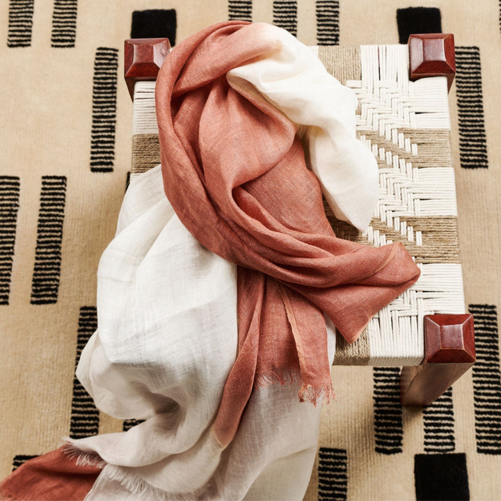 Pecan Brown Ombre Dyed Hand Woven Linen Scarf